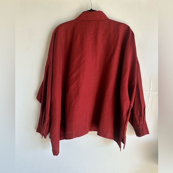 ESKANDAR Brick Red Flax Linen Wool Button Up Shirt Chore Jacket Sz 1 O/S - Picture 4 of 6